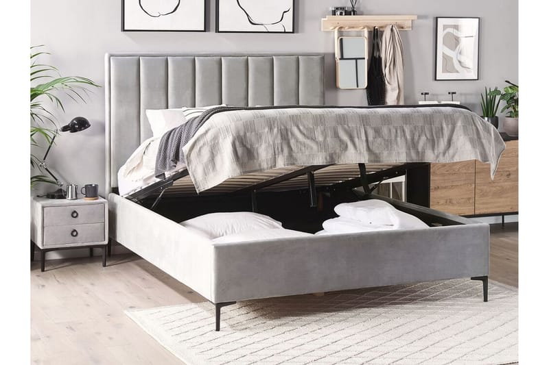Sovrumsset dubbelsäng 180x200 cm grå SEZANNE - Grå - Komplett sängpaket - Ramsäng