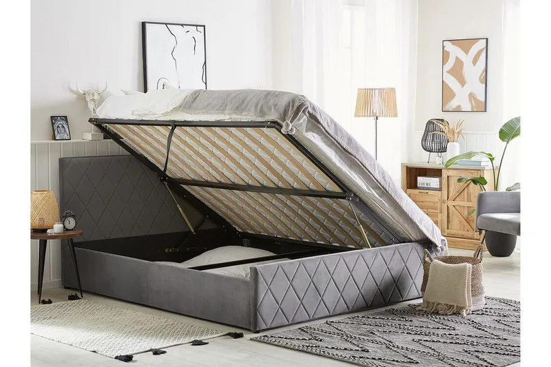 Rochefort Förvaringssäng 140x200 cm - Sammet/Grå - Möbler - Säng - Sängram & sängstomme