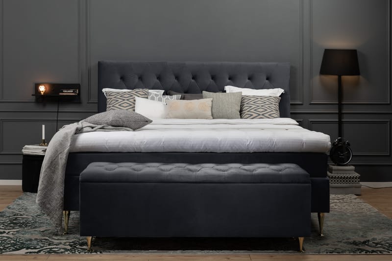 Royal Velvet Komplett Sängpaket 160x200 cm - Svart med Låga Rosében - Möbler - Säng - Komplett sängpaket