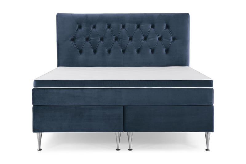 Royal Velvet Komplett Sängpaket 160x200 - Mörkblå med Höga Silverben - Dubbelsäng - Komplett sängpaket - Kontinentalsäng
