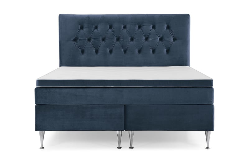 Royal Velvet Komplett Sängpaket 180x200 - Mörkblå med Höga Silverben - Dubbelsäng - Komplett sängpaket - Kontinentalsäng