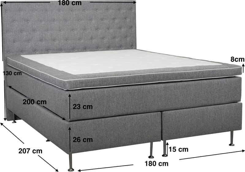 Säng 160x200 cm grå pocket 5 zoner - grå - Möbler - Säng - Kontinentalsäng