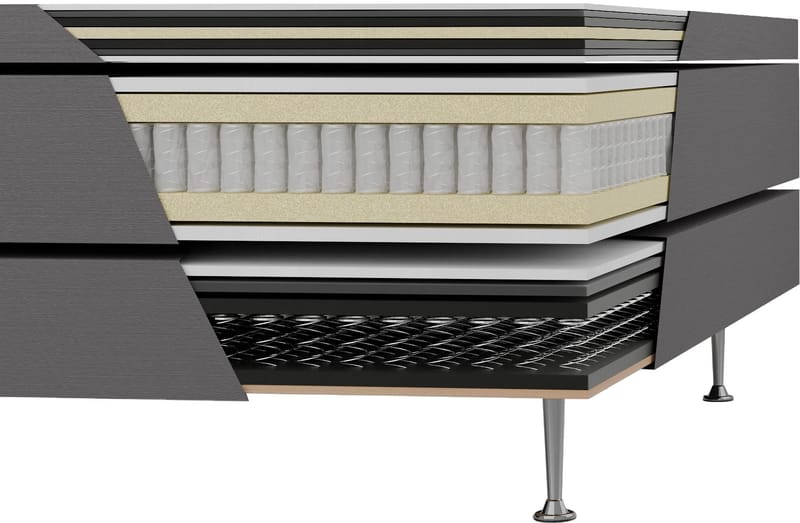 Säng 180x200 cm grå pocket 5 zoner - grey zeugma v149 - Möbler - Säng - Kontinentalsäng