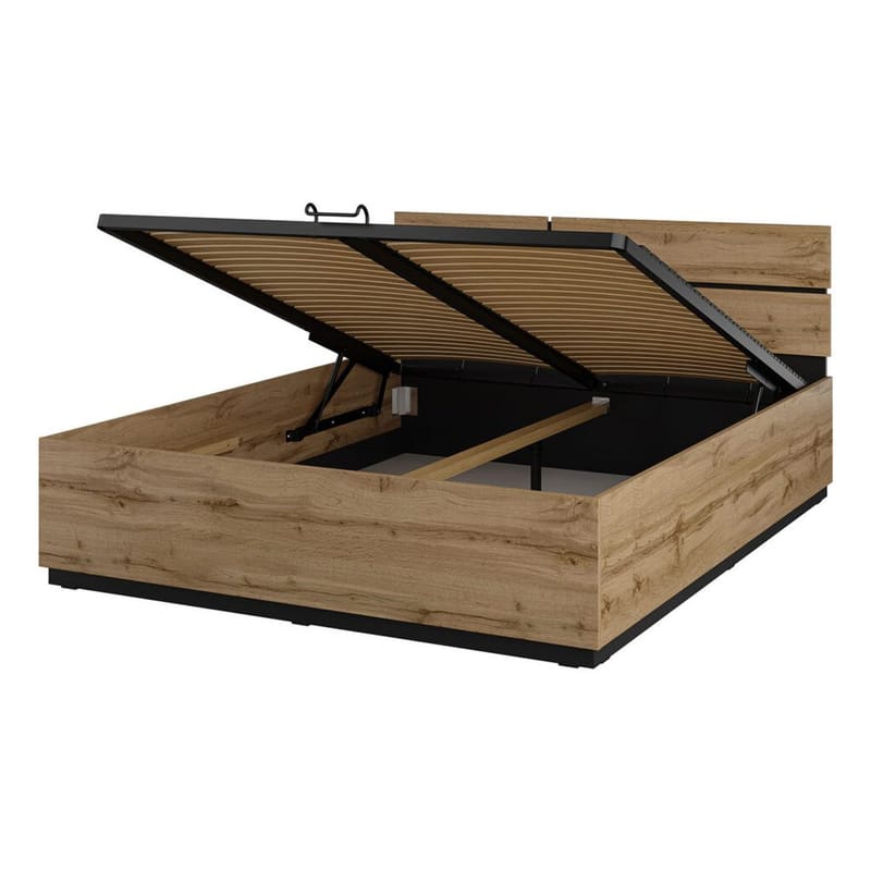 Säng Cross S med upplyftbar förvaring - 160 cm, Wotan Ek - Möbler - Säng - Sängram & sängstomme