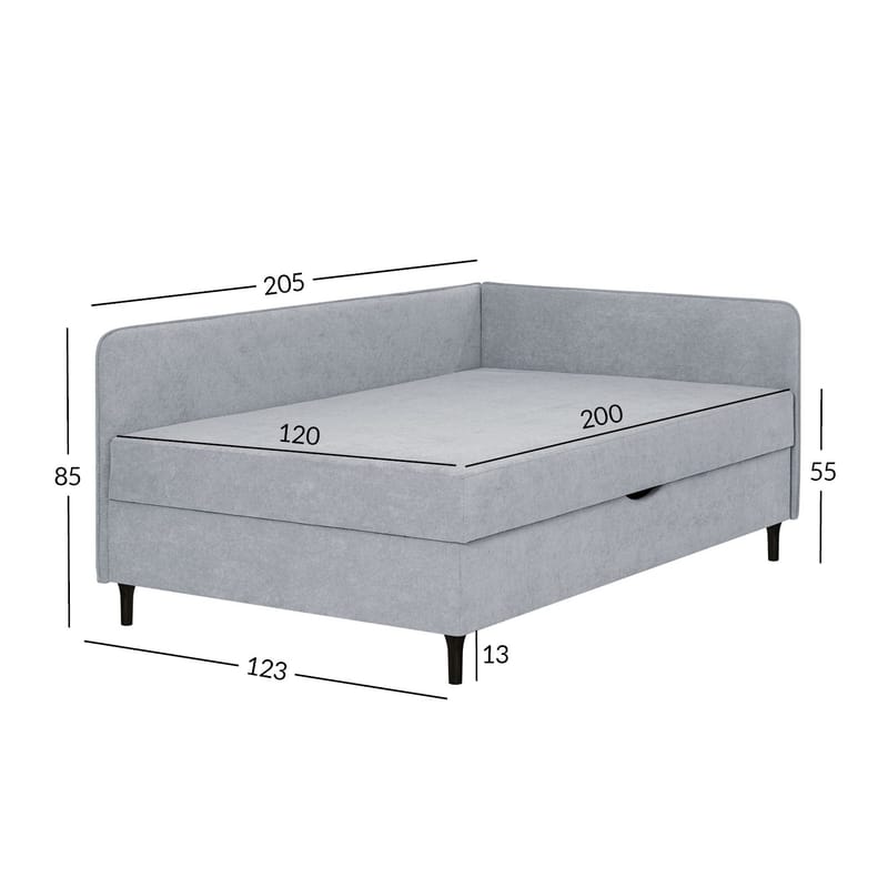 Säng Henriette 120x200 cm, med förvaring 150x40x74 cm, Melamin med ekbark - Grå - Möbler - Säng - Enkelsäng