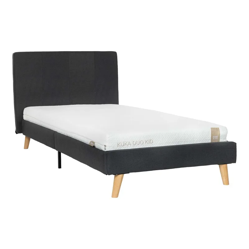 Säng Juno 90x200 cm med madrass Kuka Duo Kid, Grå