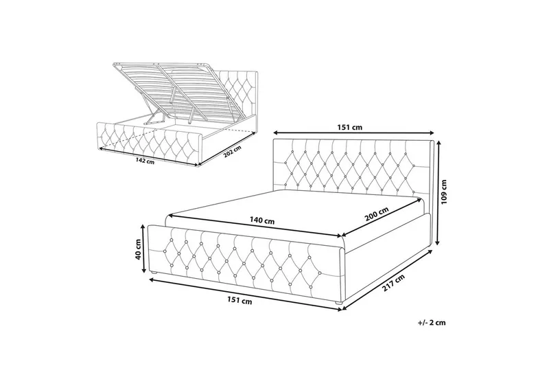 Säng med förvaring Amiens - Grå, 140x200 cm - Möbler - Säng - Sängram & sängstomme