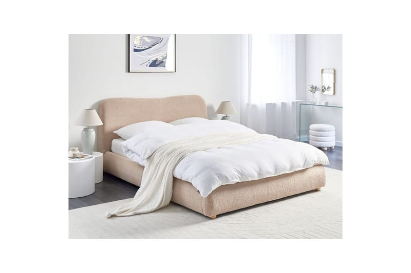 Säng med förvaring Blagnac - Beige/Bouclé, 160x200 cm - Möbler - Säng - Sängram & sängstomme