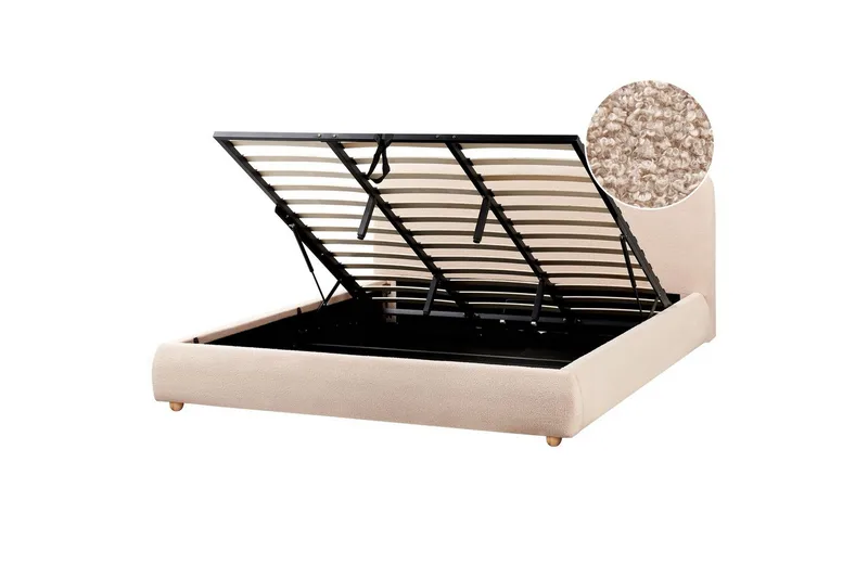 Säng med förvaring Blagnac - Beige/Bouclé, 180x200 cm - Möbler - Säng - Sängram & sängstomme
