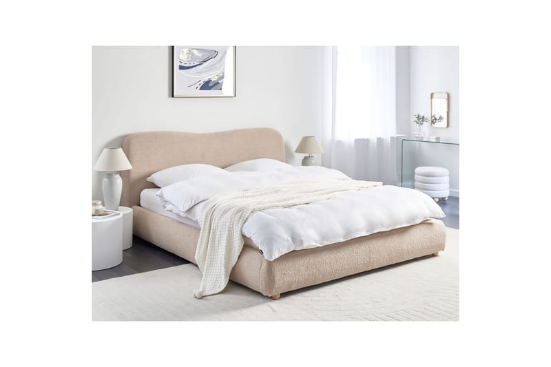 Säng med förvaring Blagnac - Beige/Bouclé, 180x200 cm - Möbler - Säng - Sängram & sängstomme