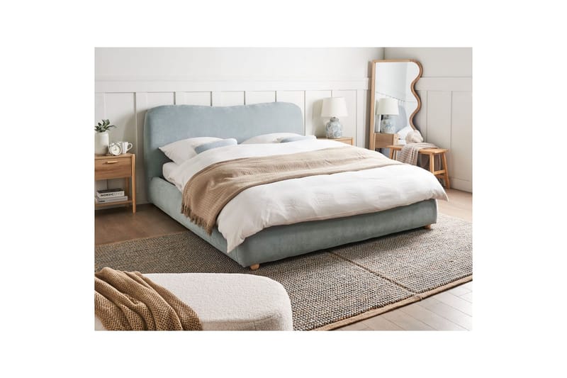 Säng med förvaring Blagnac - Blå/Polyester, 160x200 cm - Möbler - Säng - Sängram & sängstomme