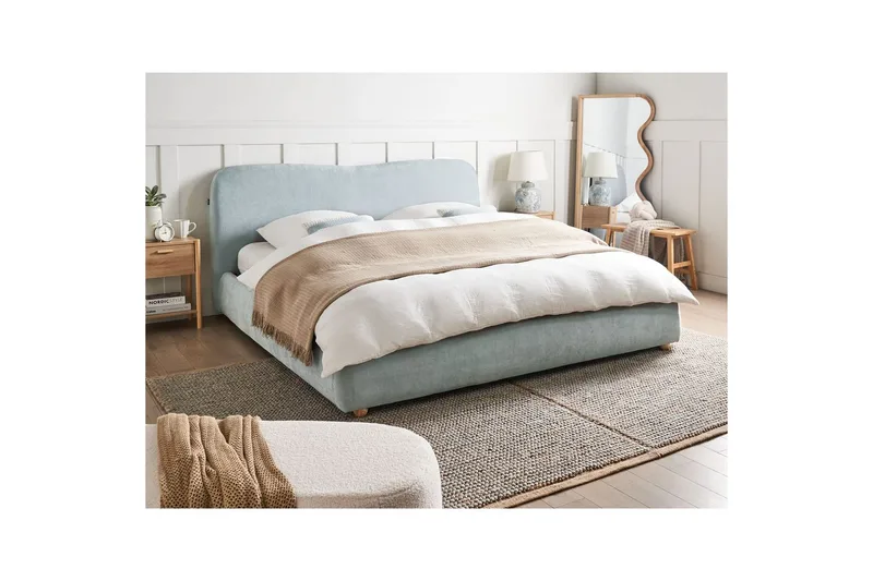 Säng med förvaring Blagnac - Blå/Polyester, 180x200 cm - Möbler - Säng - Sängram & sängstomme