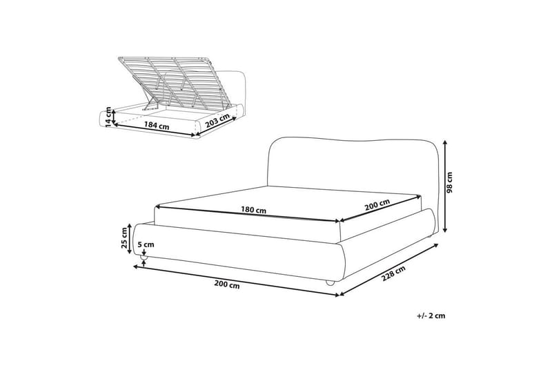 Säng med förvaring Blagnac - Grå/Polyester, 180x200 cm - Möbler - Säng - Sängram & sängstomme