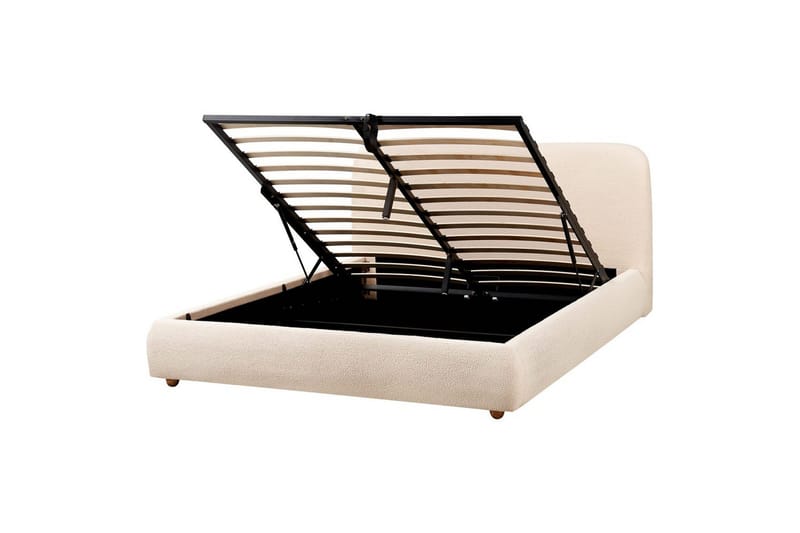 Säng med förvaring Blagnac - Ljusbeige/Bouclé, 160x200 cm - Möbler - Säng - Sängram & sängstomme