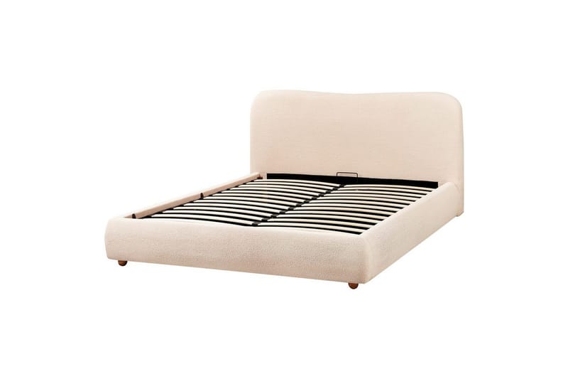 Säng med förvaring Blagnac - Ljusbeige/Bouclé, 160x200 cm - Möbler - Säng - Sängram & sängstomme