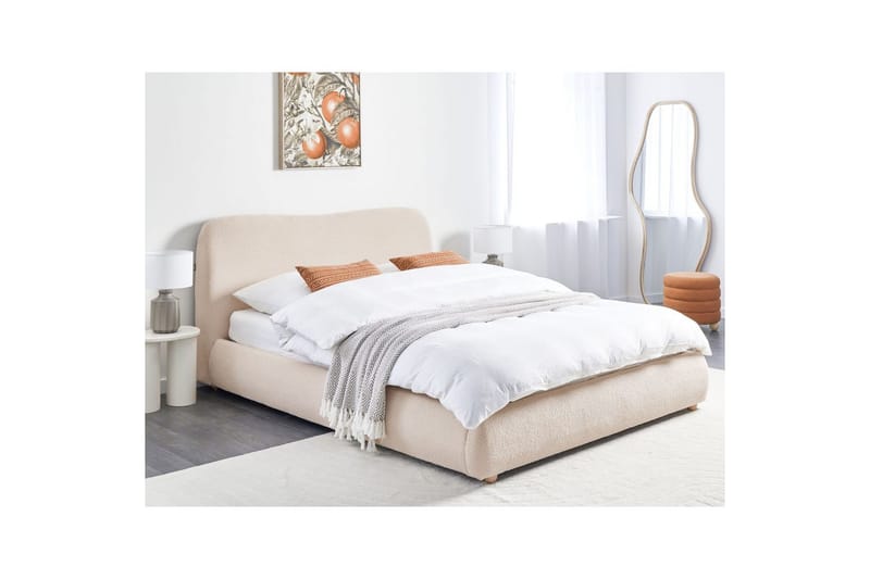 Säng med förvaring Blagnac - Ljusbeige/Bouclé, 160x200 cm - Möbler - Säng - Sängram & sängstomme