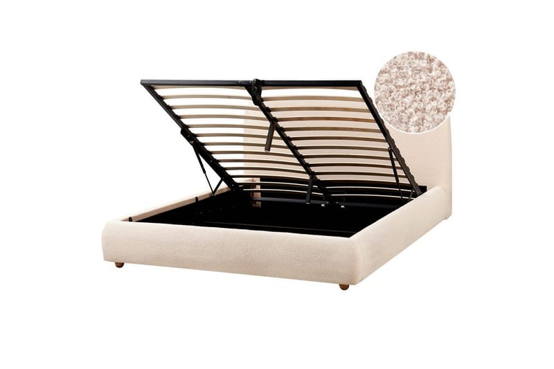 Säng med förvaring Blagnac, Ljusbeige/Bouclé, 160x200 cm