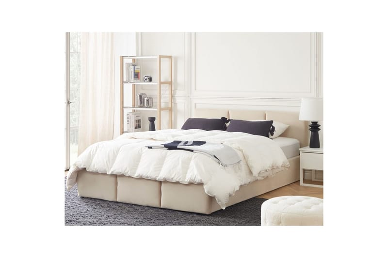 Säng med förvaring Bousse - Beige/Sammet, 160x200 cm - Möbler - Säng - Sängram & sängstomme