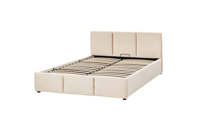 Säng med förvaring Bousse - Beige/Sammet, 160x200 cm - Möbler - Säng - Sängram & sängstomme