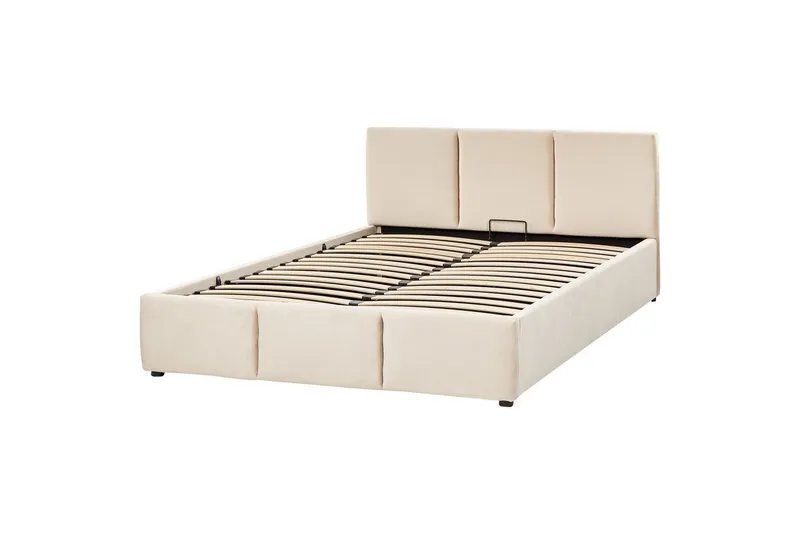 Säng med förvaring Bousse - Beige/Sammet, 160x200 cm - Möbler - Säng - Sängram & sängstomme
