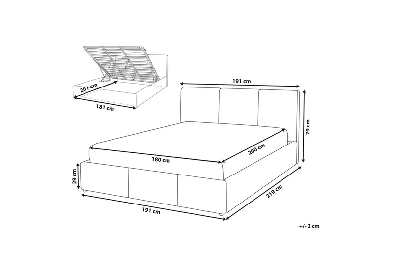 Säng med förvaring Bousse - Beige/Sammet, 180x200 cm - Möbler - Säng - Sängram & sängstomme