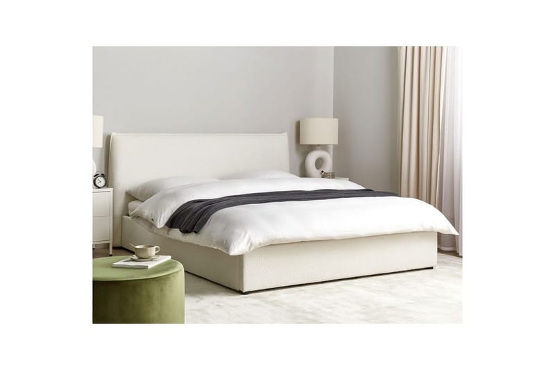 Säng med förvaring Lavaur - Vit/Bouclé, 160x200 cm - Möbler - Säng - Sängram & sängstomme