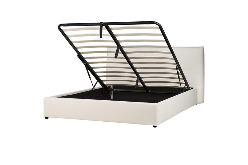 Säng med förvaring Lavaur - Vit/Bouclé, 160x200 cm - Möbler - Säng - Sängram & sängstomme