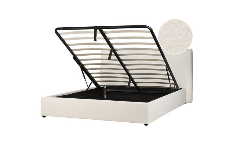 Säng med förvaring Lavaur, Vit/Bouclé, 160x200 cm