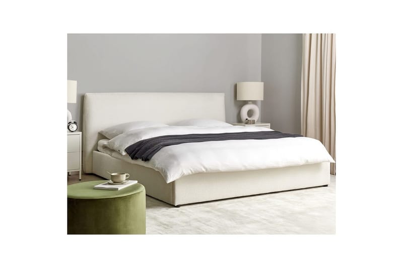 Säng med förvaring Lavaur - Vit/Bouclé, 180x200 cm - Möbler - Säng - Sängram & sängstomme