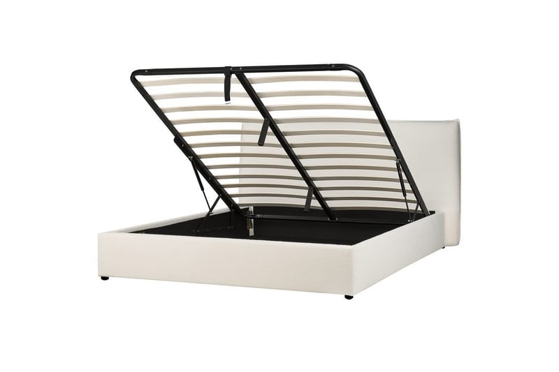 Säng med förvaring Lavaur - Vit/Bouclé, 180x200 cm - Möbler - Säng - Sängram & sängstomme