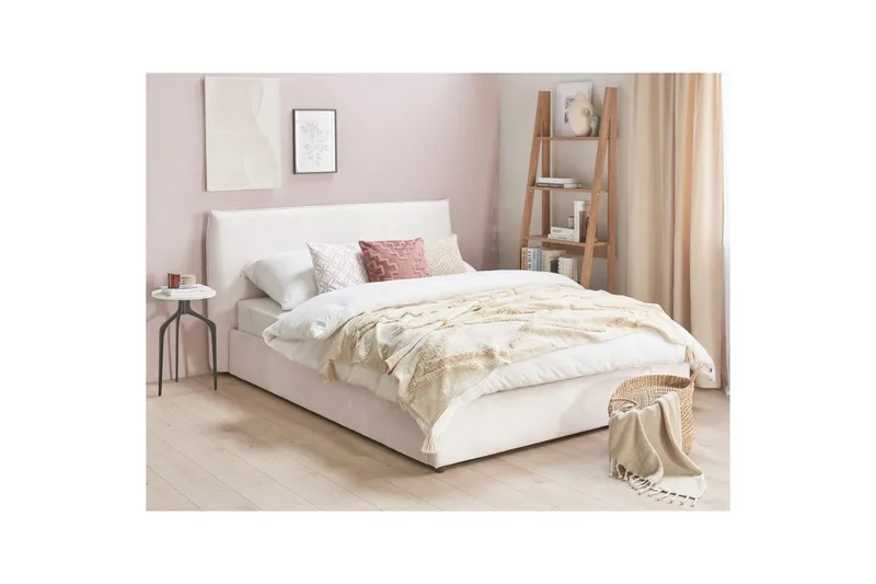 Säng med förvaring Lavaur - Vit/Sammet, 160x200 cm - Möbler - Säng - Sängram & sängstomme