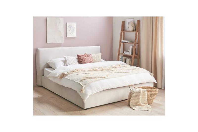 Säng med förvaring Lavaur - Vit/Sammet, 180x200 cm - Möbler - Säng - Sängram & sängstomme