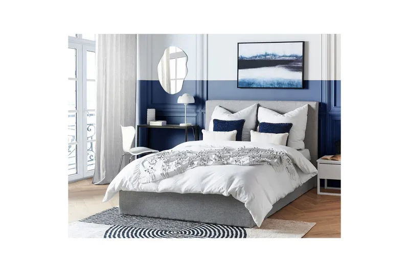 Säng med förvaring Lorient - Grå/Polyester, 140x200 cm - Möbler - Säng - Sängram & sängstomme