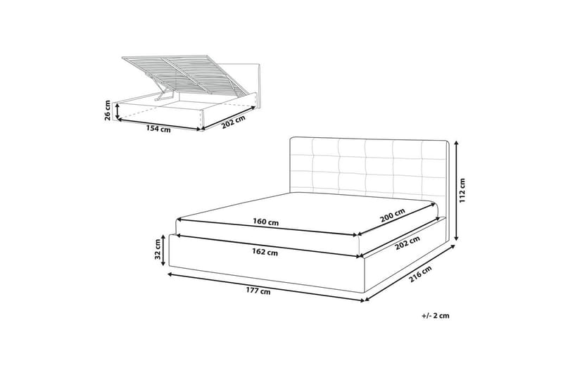 Säng med förvaring Lorient - Grå/Polyester, 160x200 cm - Möbler - Säng - Sängram & sängstomme