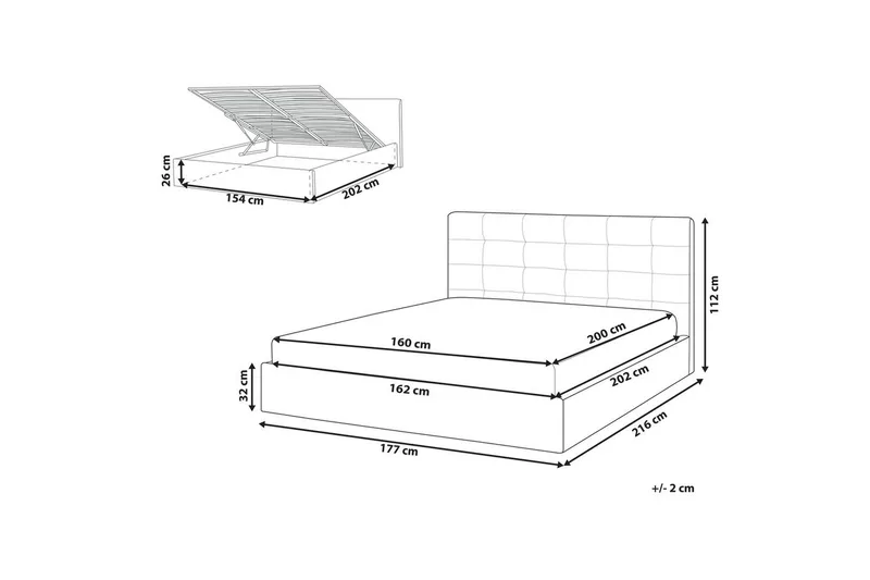 Säng med förvaring Lorient - Grå/Polyester, 160x200 cm - Möbler - Säng - Sängram & sängstomme
