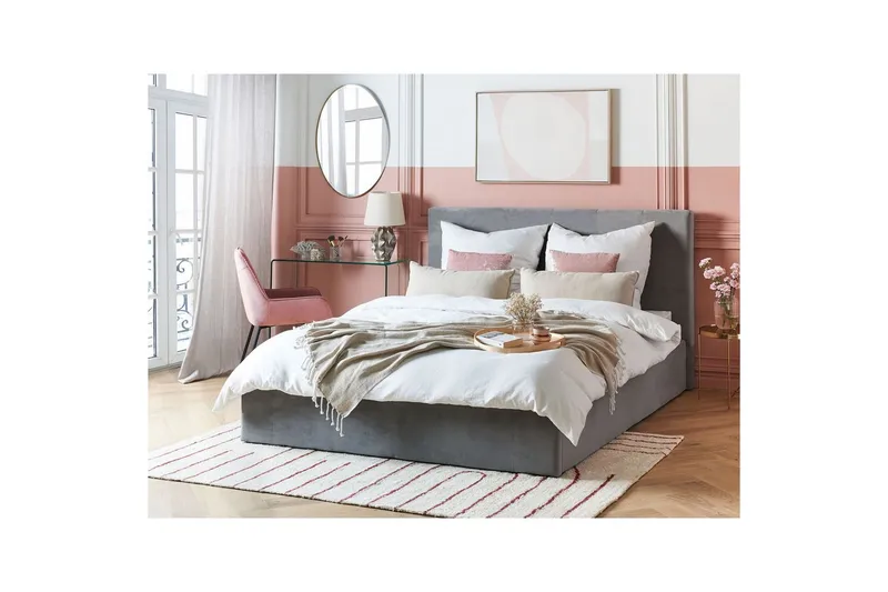 Säng med förvaring Lorient - Grå/Sammet, 160x200 cm - Möbler - Säng - Sängram & sängstomme