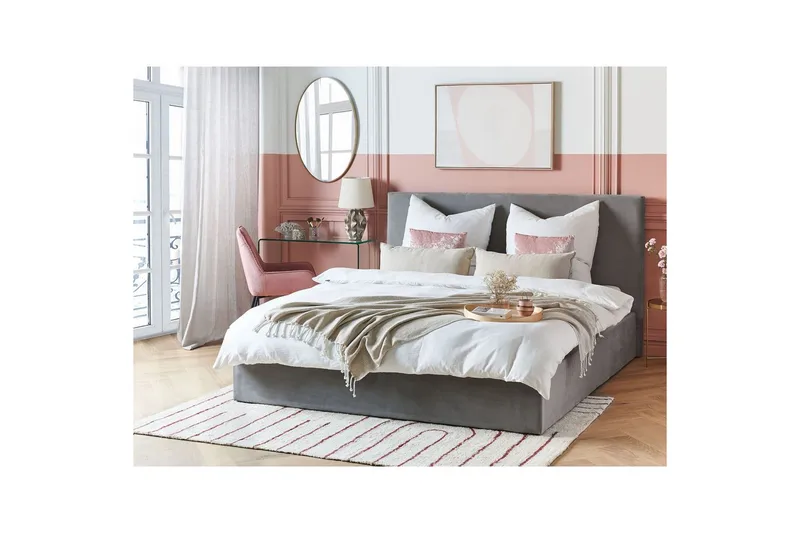 Säng med förvaring Lorient - Grå/Sammet, 180x200 cm - Möbler - Säng - Sängram & sängstomme