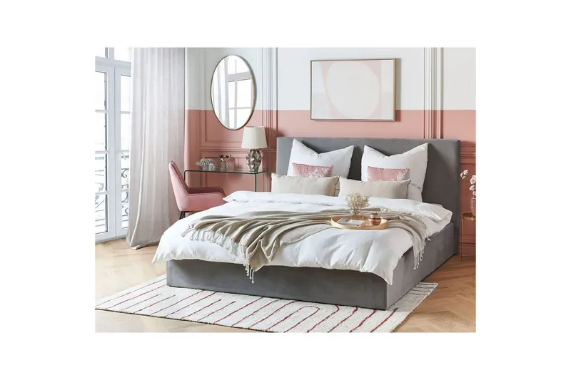Säng med förvaring Lorient - Grå/Sammet, 180x200 cm - Möbler - Säng - Sängram & sängstomme