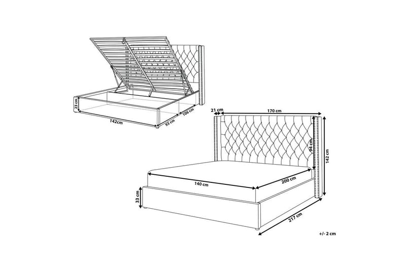 Säng med förvaring Lubbon - Grå, Silver, 140x200 cm - Möbler - Säng - Sängram & sängstomme