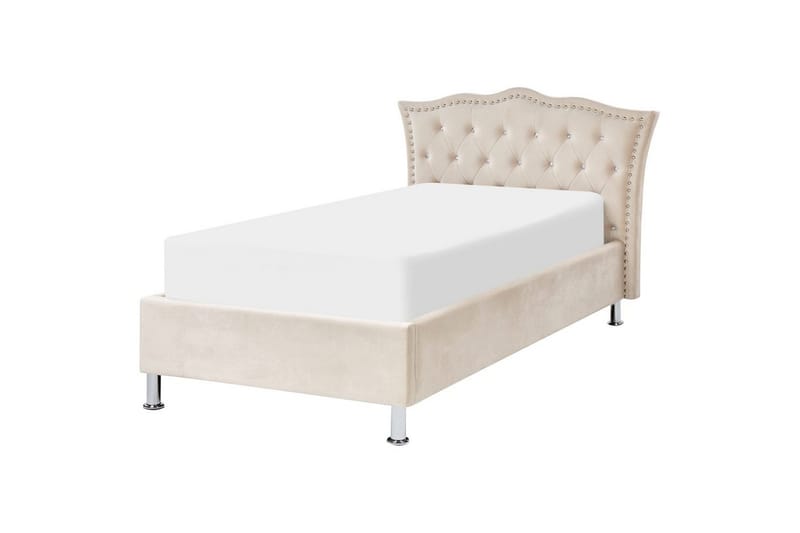 Säng med förvaring Metz - Beige, Silver/Sammet, 90x200 cm - Möbler - Säng - Sängram & sängstomme