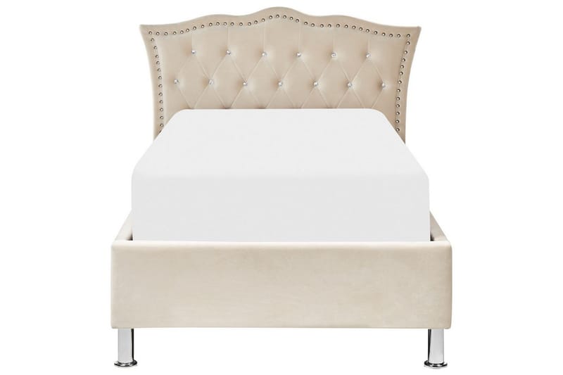 Säng med förvaring Metz - Beige, Silver/Sammet, 90x200 cm - Möbler - Säng - Sängram & sängstomme