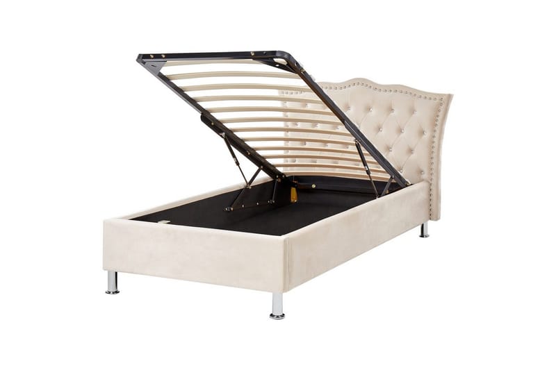 Säng med förvaring Metz - Beige, Silver/Sammet, 90x200 cm - Möbler - Säng - Sängram & sängstomme