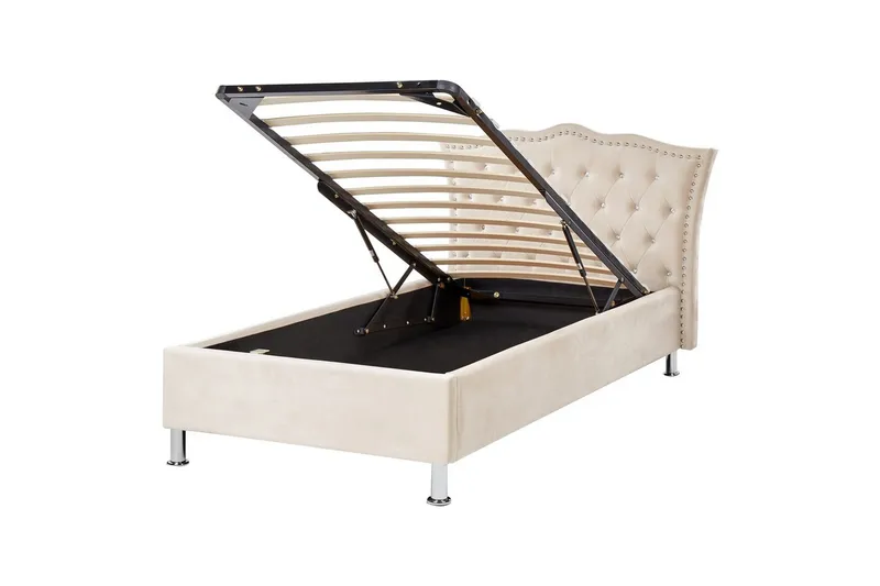 Säng med förvaring Metz - Beige, Silver/Sammet, 90x200 cm - Möbler - Säng - Sängram & sängstomme
