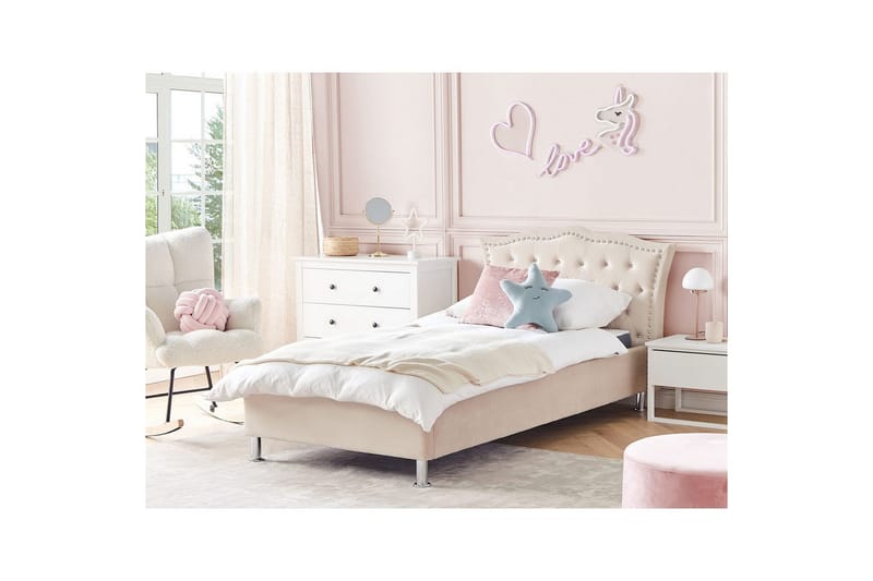 Säng med förvaring Metz - Beige, Silver/Sammet, 90x200 cm - Möbler - Säng - Sängram & sängstomme