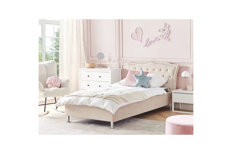 Säng med förvaring Metz - Beige, Silver/Sammet, 90x200 cm - Möbler - Säng - Sängram & sängstomme