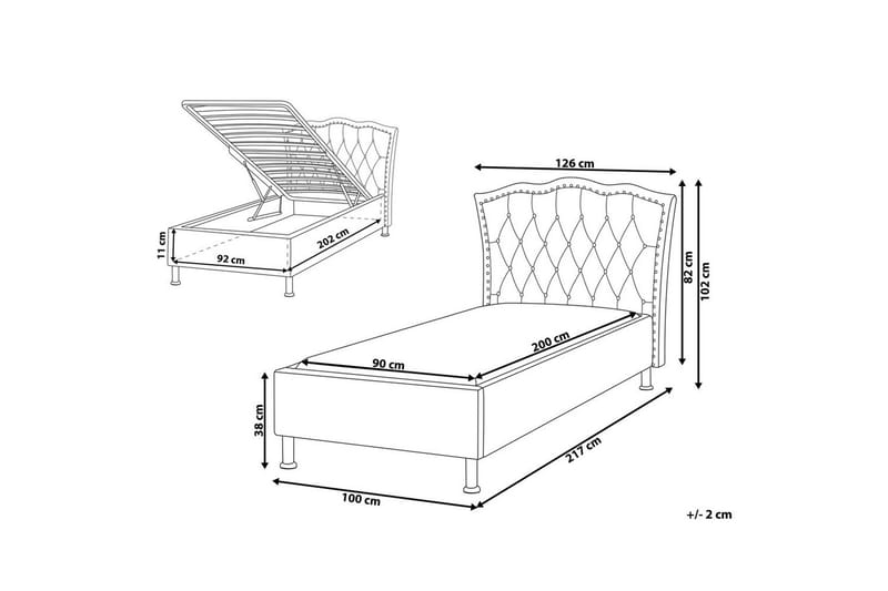 Säng med förvaring Metz - Beige, Silver/Sammet, 90x200 cm - Möbler - Säng - Sängram & sängstomme
