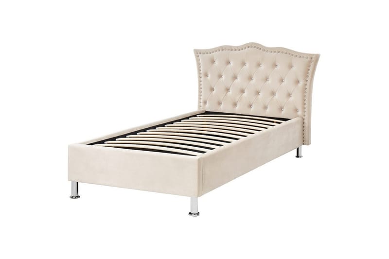 Säng med förvaring Metz - Beige, Silver/Sammet, 90x200 cm - Möbler - Säng - Sängram & sängstomme