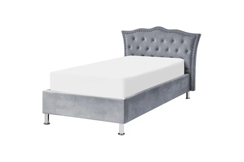 Säng med förvaring Metz - Grå, Silver/Sammet, 90x200 cm - Möbler - Säng - Sängram & sängstomme