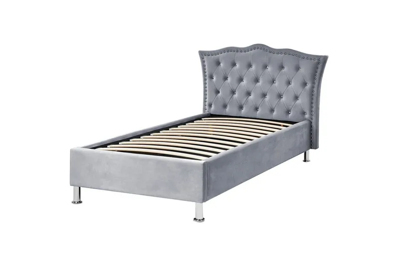 Säng med förvaring Metz - Grå, Silver/Sammet, 90x200 cm - Möbler - Säng - Sängram & sängstomme
