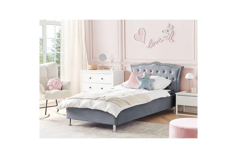 Säng med förvaring Metz - Grå, Silver/Sammet, 90x200 cm - Möbler - Säng - Sängram & sängstomme
